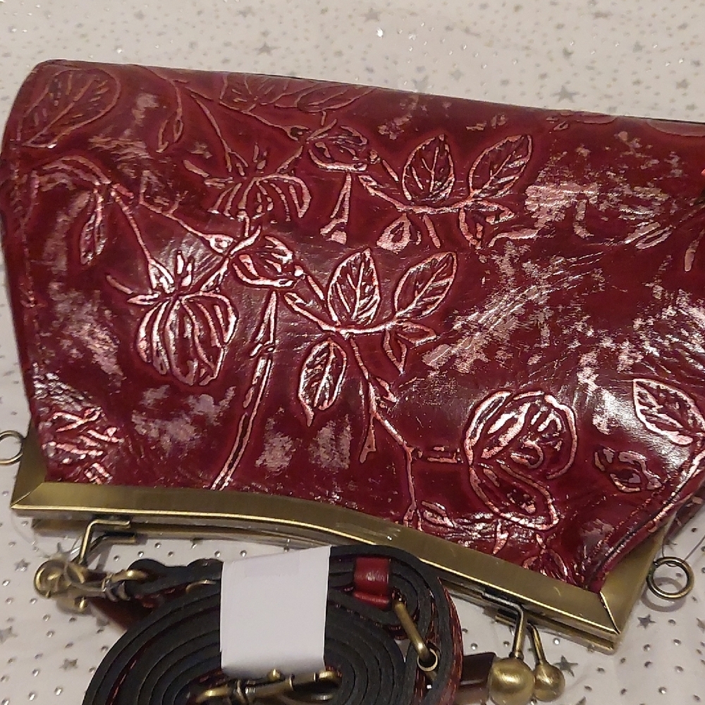 Patricia Nash Red Shoulder Bag with Floral Embossed Design - Picture 9 of 9